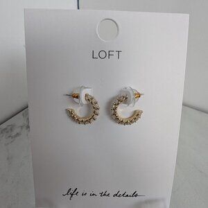 Loft Gold and Rhinestone Half Hoop Earrings